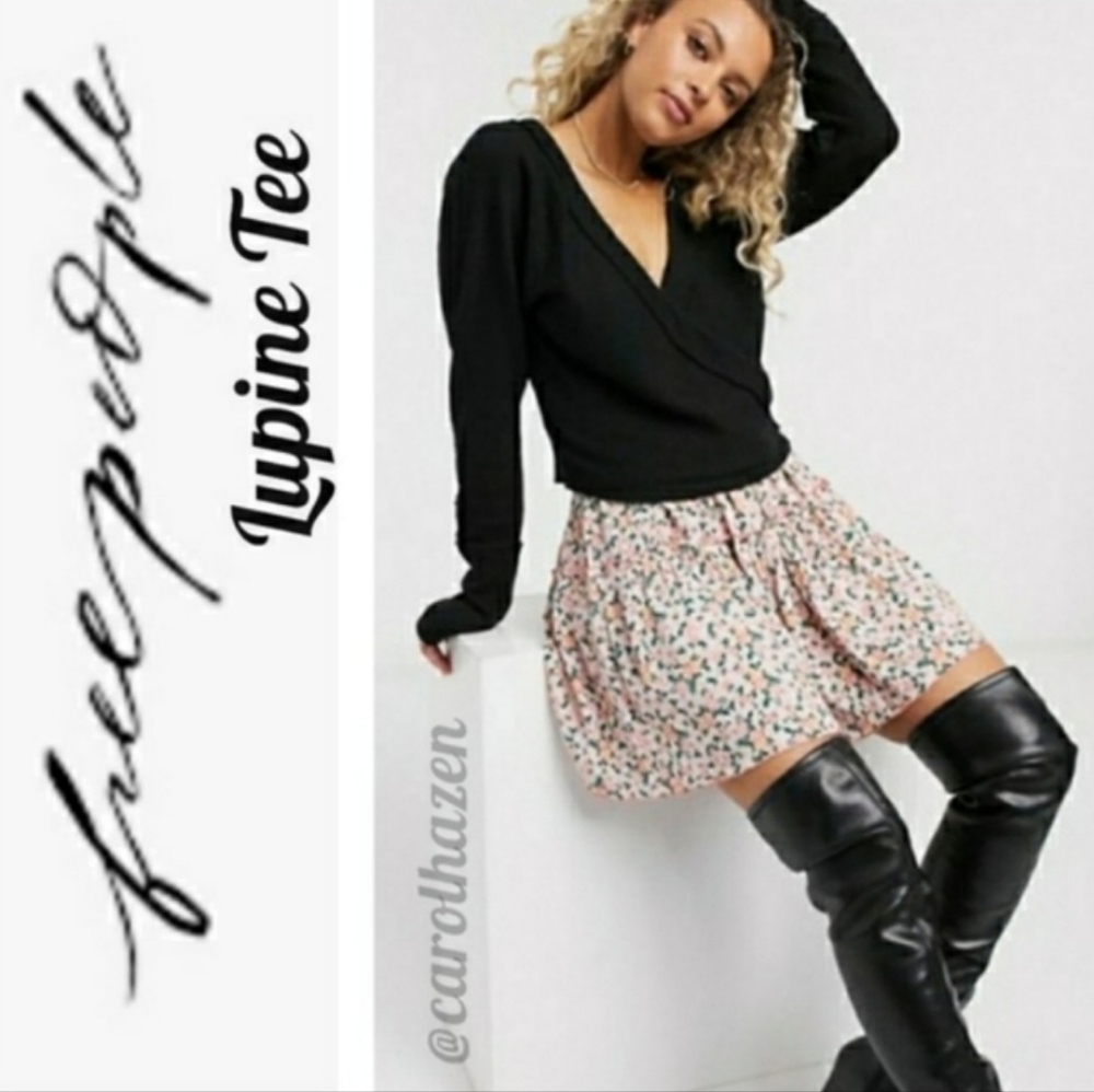 Free People Lupine Wrap Ribbed Jersey Tee Top Thermal Knit Bohemian Fall Winter